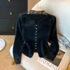 Suéter de punto de dos piezas con diseño de patchwork de encaje y cuello alto medio estilo coreano para mujer, nuevo y elegante para otoño/invierno A14340