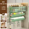 Prateleira de armazenamento de cozinha multifuncional de parede, com compartimentos alargados e em camadas, design compacto, economiza espaço e é ideal para armazenar filme plástico e frascos de tempero.
