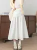Saia midi de retalhos em renda de malha branca lisa, novo estilo outono feminino, roupas femininas, marca "Radish Uncle"