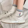 Meias Fofas de Cachorro para Mulheres, Cano Curto, Bordadas, Respiráveis, Estilo Fino para Primavera e Verão, Color Blocking, Bordado de Desenho Animado, Meias Sem Costura