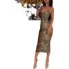En stock, comercio exterior europeo y americano 2021, otoño e invierno, vestido de mujer sin mangas con cuello en V y estampado de leopardo, vestido sexy ajustado