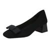 Zapatos de Salón Individuales de Tacón Grueso Estilo Francés 2026 para Mujer, Piel Genuina Gamuza Boca Baja Zapatos Profesionales para Viajar al Trabajo, Zapatos Rojos de Novia para Mujer