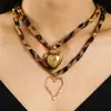 Bufanda de Seda con Estampado de Leopardo Cadena de Suéter con Perlas para Mujer, Lujo de Gama Alta Nicho Versátil Lazo Corazón Collar