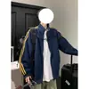 Chaqueta de otoño de estilo universitario para calle principal con cuello alto, top casual moderno y casual para exteriores para pareja, chaqueta cárdigan a rayas casual para hombre