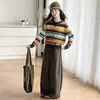 Conjunto Nuevo de Otoño 2026 para Niñas: Conjunto de Dos Piezas Vintage a Rayas de Colores con Pantalones de Pierna Ancha para Niños Mayores, Conjunto Elegante y Moderno
