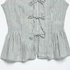 Top Elegante de Moda 2026 Estilo Europeo y Americano Transfronterizo para Mujer con Decoración de Lazo y Raya Metálica 4015805