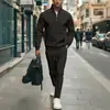 Conjunto de punto gofrado para hombre con media cremallera y cuello alto, Sudadera de manga larga y pantalones rectos de dos piezas, Ropa casual transfronteriza