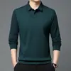Camiseta Masculina de Manga Longa Estilo Duas Peças para Primavera e Outono, Nova Camisa Polo Listrada Business Casual para Homens de Meia-Idade