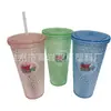 Copo de Palito PS Diamante Camada Dupla 650ml Desenho Animado Smurfs Plástico para Bebida Fria Logo Personalizável