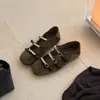 Zapatos Mary Jane Retro de Punta Cuadrada para Mujer 2026 Modelo Nuevo Hebilla de Tres Filas Estilo Suave Versátiles Slip-On Planos de Punta Baja