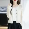 Cardigan Tricot Feminino Verão Novo 2026 Gola V Manga Longa Vazado Bolinhas Cor Sólida Solto Versátil