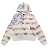 Sudadera con Capucha y Cremallera de Rayas con Estrella de Cinco Puntas Vintage Única en Bloques de Color Gris y Negro Estilo Casual Retro Tie-Dye de Moda