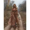 Site Independente de Moda Feminina Europeia e Americana 2024 Amazon Vestido Longo de Manga Longa com Estampa Digital e Decote em V