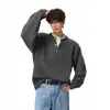 Suéter Henley de Dos Piezas Falsas con Cuello de Doble Capa para Hombre Estilo de Pícaro Guapo Holgado Perezoso Marca de Moda Suéter de Punto