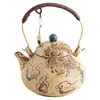 Tetera con Asa de Forma de Pera de las Apsaras Voladoras de Dunhuang, Porcelana Azul y Blanca con Esmalte Rojo Piedra de Fuego, Resistente al Calor, para Preparar Té, Juego de Té Kung Fu Cultural y Creativo, Tetera Individual