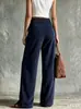 Comércio exterior calça feminina de veludo cotelê perna larga estilo europeu e americano, cintura alta, com bolsos duplos aplicados, calça longa reta solta, calça casual de outono e inverno transfronteiriça