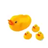 Pata com três patinhos para brincar na água, brinquedo de banho que faz barulho de guincho, patinho amarelo pequeno em uma sacola de rede, brinquedo de PVC, patos grandes e pequenos