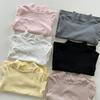 Camiseta Infantil de Manga Longa Lã Stretch Algodão Puro Gola Alta Meia Meninas Camiseta Básica 2026 Nova Outono e Inverno Camiseta de Bebê Meninos