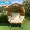 Silla de Ratán para Ocio al Aire Libre Silla Huevo de Ratán Tejida en Hierro Estilo Europeo Mueble de Silla de Ocio al Aire Libre para Hotel Villa Jardín Casa de Huéspedes