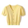 Shanli Dadi Estilo Chanel Decote V Manga Lanterna Cardigan Tricotado Feminino Manga Curta Verão Fino Elegante