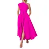 Exclusivo Transfronterizo Amazon Verano Popular Moda Europea y Americana para Mujer Vestido sin Mangas Escote Asimétrico Color Sólido Ceñido a la Cintura con Falda Acampanada