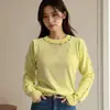 Suéter Pulóver de Manga Larga Elegante con Cuentas Nuevo de Primavera y Otoño para Mujer Cuello Redondo Ajustado Versátil Tejido Camiseta de Fondo