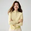 Cárdigan de cachemira intelectual de cuello alto para otoño e invierno para mujer, de un solo botón, suéter de punto suave y elegante, top de capa base de alta gama