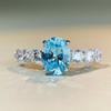 Anillo de Plata Esterlina S925 para Mujer Aguamarina Azul Cielo Huevo de Paloma Anillo de Diamantes Joker Simple Explosiones Transfronterizas Venta al por Mayor