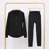 Conjunto de jaqueta com gola alta e calça cropped da marca LULU DF, em estoque, entrega direta, justo, respirável, elástico, com zíper dourado