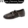 Zapatos planos Mary Jane redondos de piel genuina, con suela suave y cómodos, perfectos para el uso diario de las mujeres, con un diseño de tira cruzada