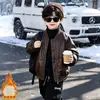 Ropa de Invierno para Niños Cuello de Terciopelo Acanalado Chaqueta de Cuero Estilo Coreano Chaqueta Gruesa de Estilo Guapo y Moderno para Niños Pequeños y Niños Pequeños Ropa de Motocicleta
