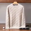 Suéter de cachemira grueso de tres hilos y cinco agujas, nuevo suéter casual de negocios de punto trenzado ondulado de cuello redondo para hombre otoño e invierno 2026
