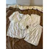 Pijama corto elegante para niña con estampado de conejos, conjunto nuevo de otoño 2026 para mujer con pantalones largos para casa, apto para salir