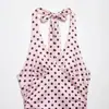 Top de tirantes de lunares de la marca Z, top corto fruncido de moda para mujer, transfronterizo INS Influencer europeo y americano rosa ZA