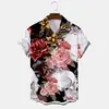 Camisa masculina de manga curta com colarinho, estampa digital 3D de caveira com bolinhas, site independente da Amazon