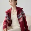Baicai Rong Cachemira Wu Hang Marca Retro Trendy Jersey Cardigan Tejido Fair Isle con Trenzas Otoño Invierno Estilo Perezoso Prendas de Punto