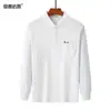 Camiseta de Algodão Grossa de Manga Longa para Homens, Primavera e Outono, Estilo Casual Solto, Cor Sólida, Gola de Lapela, Bolsos Reais, Roupa de Outono
