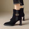 Botines Martin de Suela Gruesa Baja para Mujer de Cuero Suave Tacón Grueso Botines Delgados 2024 Nuevo Otoño e Invierno Botines de Tobillo de Punta de Tacón Súper Alto
