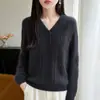 Suéter de tricô trançado estilo "old money" com gola de botões, camisa polo retrô feminina de outono, top soltinho de manga longa