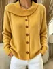 Cardigan de Punto con Bordado de Punto Europeo y Americano 2026 Botones Suéter Abrigo para Mujer Otoño e Invierno Estilo Nuevo Color Sólido Solapa Irregular Mujer