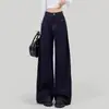 Calça Jeans Feminina Solta em Formato de Pêra Azul Escuro Outono Cintura Alta Calça Reta para Cobrir Nicho de Carne Dosagem e Calça Longa Preguiçosa de Perna Larga