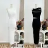 Vestido Maxi de Punto Irregular Sexy con Tirantes Finos Ligeramente Transparente Ajustado para Mujer