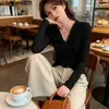 Chegada Nova de Outono Slimming Cinza Estilo Puro Desejo High-End Versátil Camada Base Manga Longa