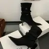 Botines de Tacón Alto con Punta para Mujer, Nuevos 2026 Primavera y Otoño, Botas Western Ajustadas con Pliegues Vintage y Tacón Delgado