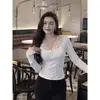 Camiseta Sexy de Renda Patchwork Manga Longa para Mulheres, Conjunto de Duas Peças Outono/Inverno: Top Camisola Base