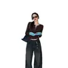 Camiseta de Manga Larga Henley con Bloques de Color, Estilo Coreano Falso Dos Piezas para Mujer, Diseño de Nicho Otoño e Invierno, Top Ajustado, Estilo Ins