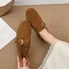 2026 Mocasines Retro de un Solo Paso para Mujer con Hebilla de Cuero y Terciopelo Plus Zapatos de Algodón de Invierno Mocasines Estilo Old Money Moda Fondo Plano