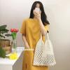 Bolso Tejido de Malla de Algodón Estilo Chic, Nuevo Bolso Casual para Vacaciones en la Costa y la Playa, Versátil Bolso de Paja Hueco de un Solo Hombro