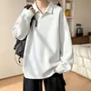 Camisa polo de otoño para hombre, peso pesado, corte holgado, media cremallera, con cuello de gaviota de hilo floral, top interior de manga larga, moderno y versátil