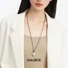 Colar longo com pingente em cordão de couro irregular, toque de luxo leve e alta qualidade, acessório simples estilo ins, colar longo de cobre feminino